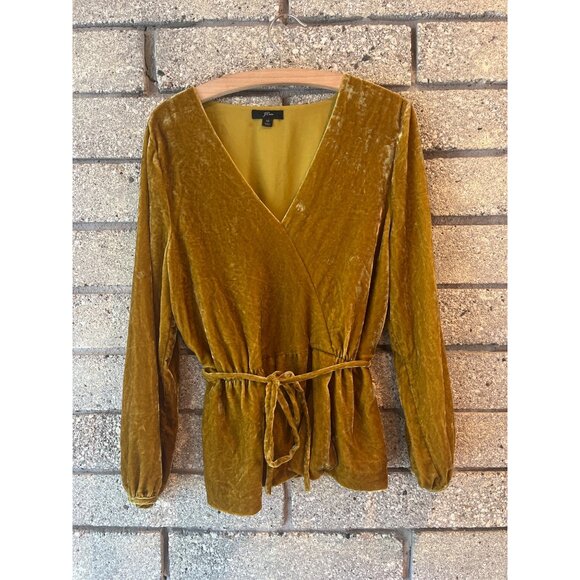J. Crew Golden Velvet Wrap Blouse With Tie Waist Long Sleeves V-Neck Women’s Siz - Picture 2 of 8